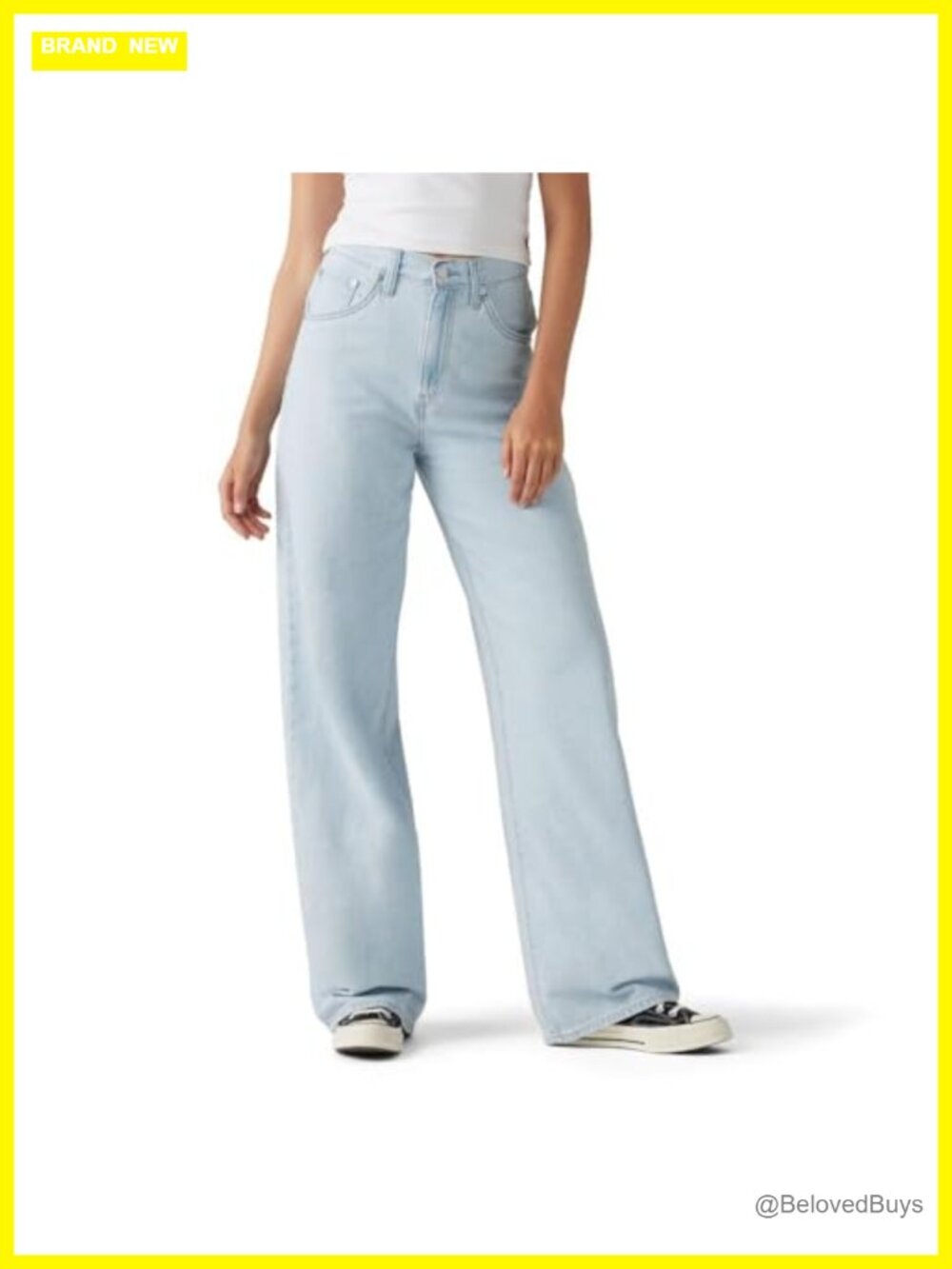 High Rise Cinch Baggy Wide Straight Leg Non-Stretch Jeans